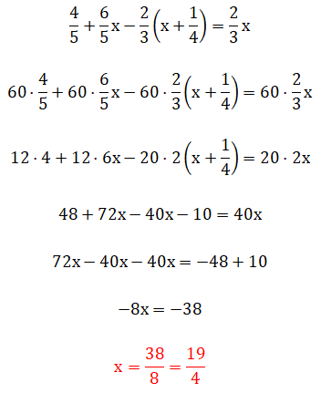 Ejercicios de ecuaciones con fracciones y paréntesis